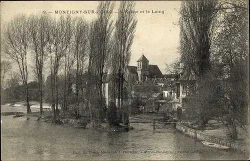 Ak Montigny sur Loing Seine et Marne, L'Eglise et le Loing