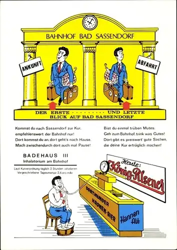 Ak Bad Sassendorf Nordrhein Westfalen, Badehaus III, Inhalatorium am Bahnhof, König Pilsner
