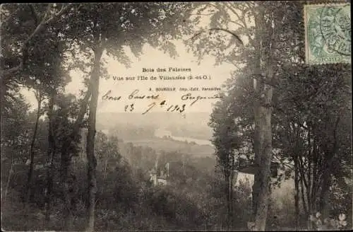 Ak Villennes sur Seine Yvelines, Bois de Falaises, vue sur l'Ile, forêt