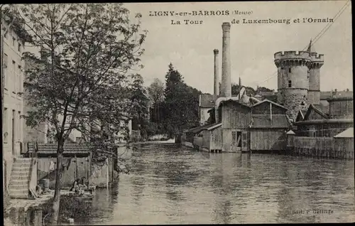 Ak Ligny en Barrois Meuse, La Tour de Luxembourg et l'Ornain