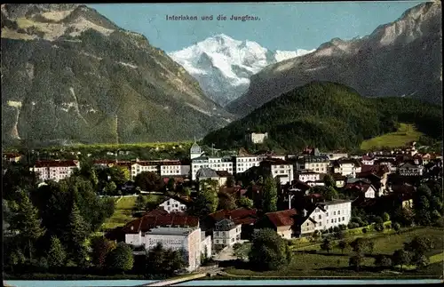 Ak Interlaken Kanton Bern Schweiz, Stadt und Jungfrau