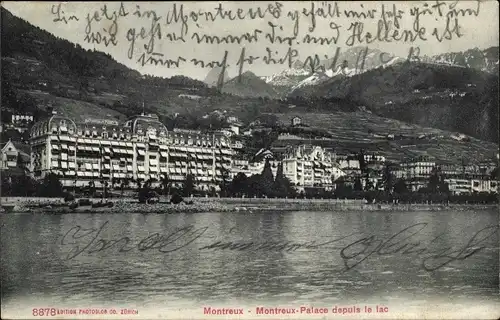 Ak Montreux Kanton Waadt Schweiz, Montreux Palace depuis le lac
