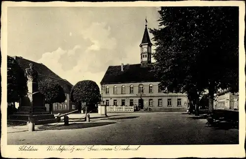 Ak Schildau Belgern Schildau, Marktplatz mit Gneisenau Denkmal