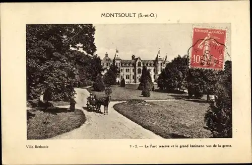 Ak Monsoult Val-d’Oise, Villa Bethanie, Le parc reserve et le grand batiment