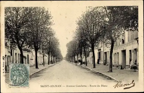 Ak Saint Aignan Loir et Cher, Avenue Gambetta, Route du Blanc