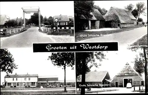 Ak Westdorp Drenthe, Brug Schoonloerstraat, Oude Saksiche Boerderij, Moderne Boerderij