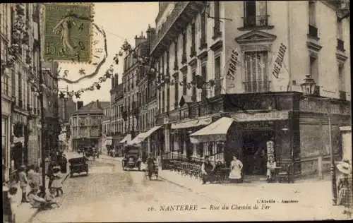 Ak Nanterre Hauts de Seine, Rue du Chemin der Fer, Tabacs, Cafe, Billards