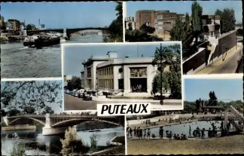 Ak Puteaux Hauts de Seine, Vues diverses de la Ville, Ponts, Piscine Plein Air