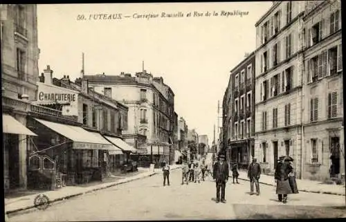 Ak Puteaux Hauts de Seine, Carrefour Rousselle et Rue de la République