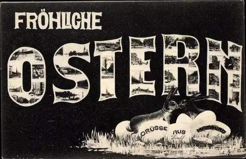 Buchstaben Ak Hamburg, Glückwunsch Ostern, Osterhasen, Ostereier, Stadtansichten