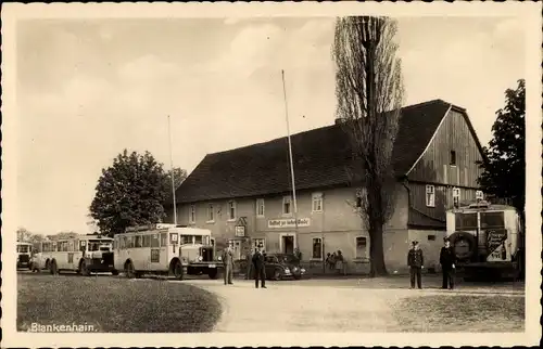 Ak Blankenhain Crimmitschau in Sachsen, Gasthof Hohe Weide, Autobusse