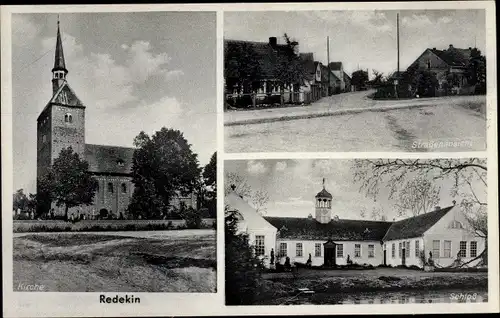 Ak Redekin Jerichow an der Elbe, Kirche, Straßenansicht, Schloss