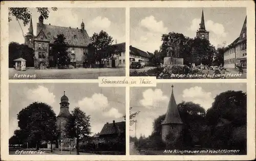 Ak Sömmerda in Thüringen, Dreyse Denkmal, Markt, Erfurter Tor, Rathaus, Alte Ringmauer