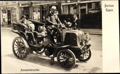 Ak Berlin, Automobildroschke, Geschäfte, Stadtpartie