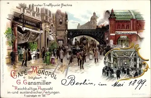 Litho Berlin Mitte, Bahnhof Friedrichstraße, Cafe Monopol