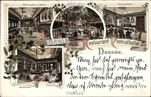 Litho Dessau in Sachsen Anhalt, Restaurant Zentralhalle Dessau, Kaisersaal mit Bühne, Gastzimmer