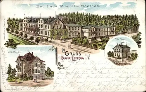 Litho Bad Linda Pausa im Vogtland, Villa Bauer, Villa Staack, Mineral- und Moorbad