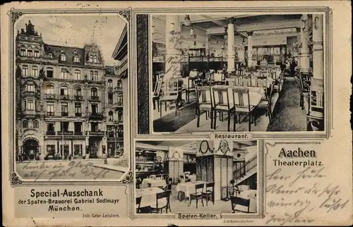 Ak Aachen in Nordrhein Westfalen, Theaterplatz, Ausschank der Spaten-Brauerei, Restaurant