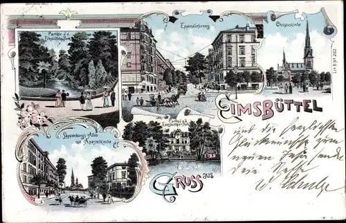 Litho Hamburg Eimsbüttel, Lappenberg-Allee, Christuskirche, Parkanlagen