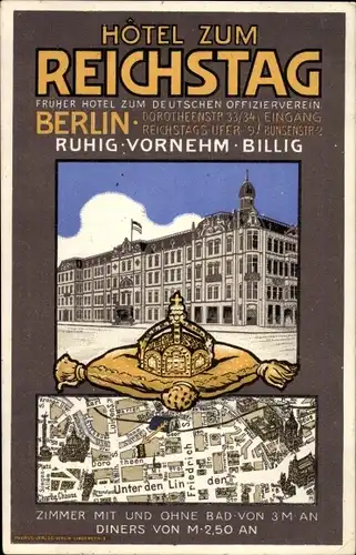 Ak Berlin Mitte, Hotel zum Reichstag, Stadtplan, Krone