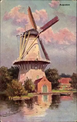 Künstler Ak Gerstenhauer, J. G., Dorfansicht, Windmühle, Augustus