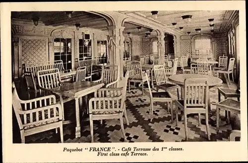 Ak Paquebot France, CGT French Line, Café Terrasse des 1res classes