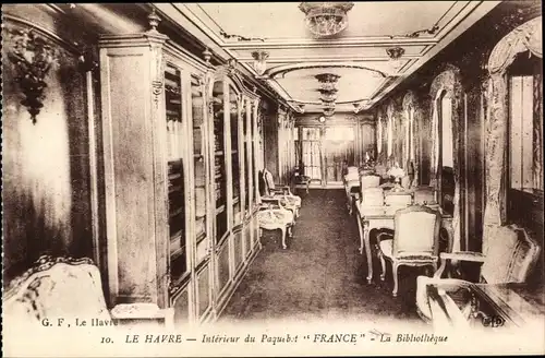 Ak Le Havre Seine Maritime, Paquebot France, CGT, La Bibliotheque