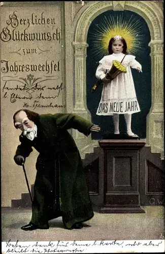 Ak Glückwunsch Neujahr, Das Neue und das Alte Jahr, Kind, Alter Mann