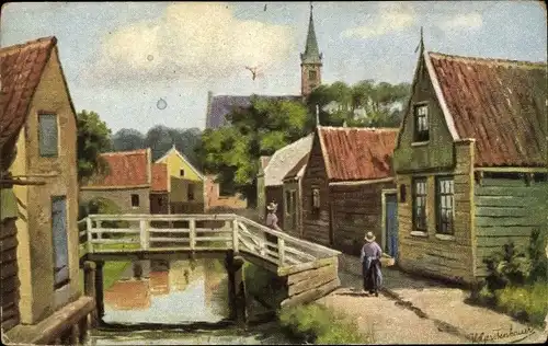 Künstler Ak Gerstenhauer, Ortspartie in den Niederlanden, Gracht