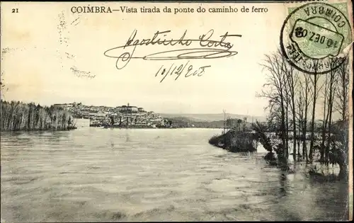 Ak Coimbra Portugal, Vista tirada da ponte do caminho de ferro, Ortsansicht, Umgebung, Fluss