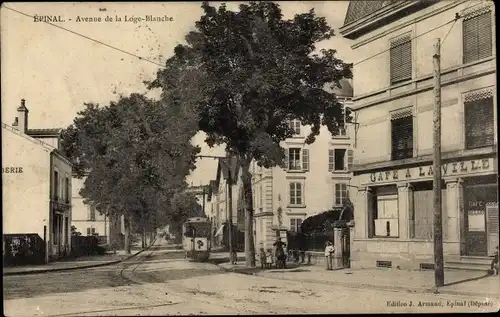 Ak Épinal Lothringen Vosges, Avenue de la Loge-Blanche, Straßenbahn, Café