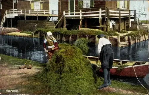 Ak Marken Nordholland, Niederländer, Heutransport, Ruderboot