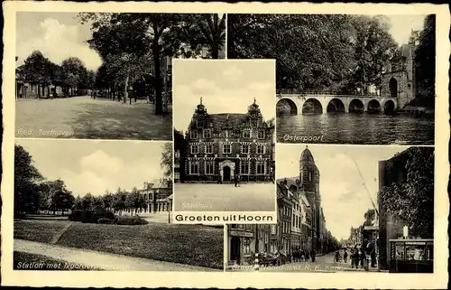 Ak Hoorn Nordholland Niederlande, Osterpoort, Station, Stadhuis, Kerk, Turfhaven