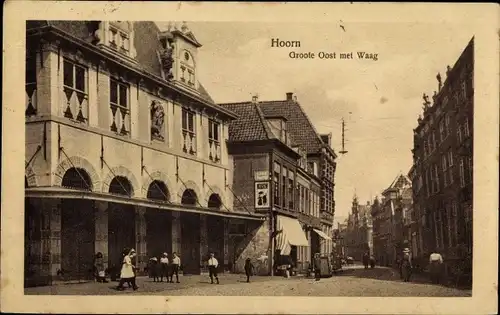 Ak Hoorn Nordholland, Groote Oost met Waag
