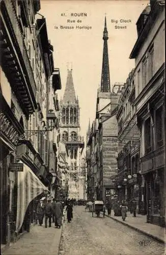 Ak Rouen Seine Maritime, Rue de la Grosse-Horloge, Big Clock Street