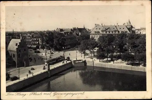 Ak Den Haag Südholland Niederlande, Plats met Gevangenpoort, See, Straßenbahn, Platz