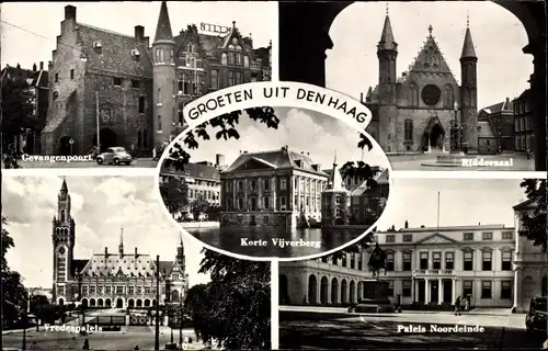 Ak Den Haag Südholland, Paleis Noordeinde, KorteVijverberg, Gevangenpoort, Ridderzaal, Vredenspaleis