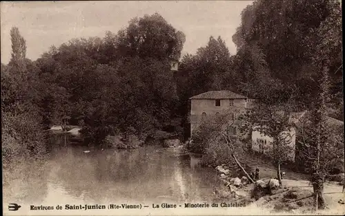 Ak Saint Junien Haute Vienne, La Glane, Minoterie du Chatelard, Fluss
