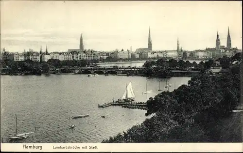 Ak Hamburg, Lombardsbrücke mit Stadt