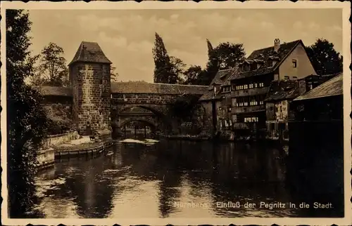 Ak Nürnberg in Mittelfranken, Einfluss der Pegnitz in die Stadt