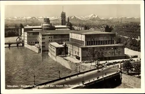 Ak München, Deutsches Museum mit den neuen Studiengebäuden