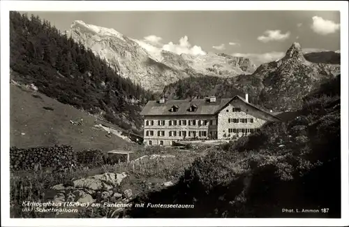Ak Berchtesgaden in Oberbayern, Kärlingerhaus am Funtensee mit Funtenseetauern u. Schottmalhorn