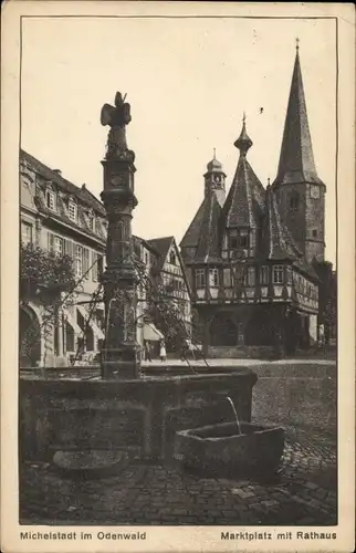 Ak Michelstadt Odenwald, Marktplatz mit Rathaus, Kirche