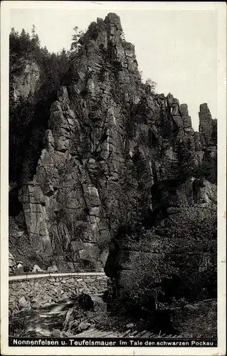 Ak Pobershau Marienberg Erzgebirge Sachsen, Nonnenfelsen und Teufelsmauer, Tal der schwarzen Pockau