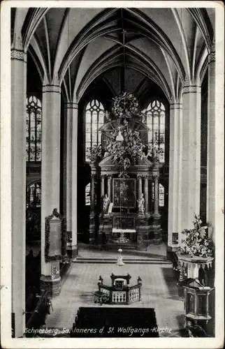 Ak Schneeberg im Erzgebirge, St. Wolfgangs Kirche, Innenansicht