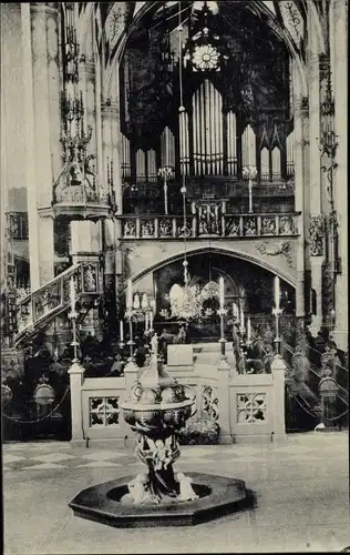 Ak Annaberg Buchholz Erzgebirge, Annenkirche, Taufbecken, Orgel