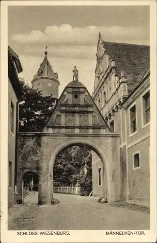 Ak Wiesenburg in der Mark, Schloss, Blick auf das Männecken Tor, Weg