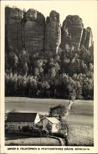 Ak Königstein an der Elbe Sächsische Schweiz, Unter den Felstürmen des Pfaffensteines