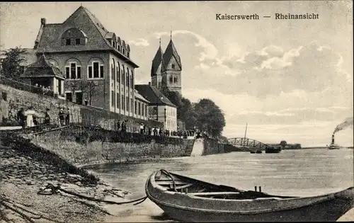 Ak Kaiserwerth Düsseldorf am Rhein, Rheinansicht, Boot