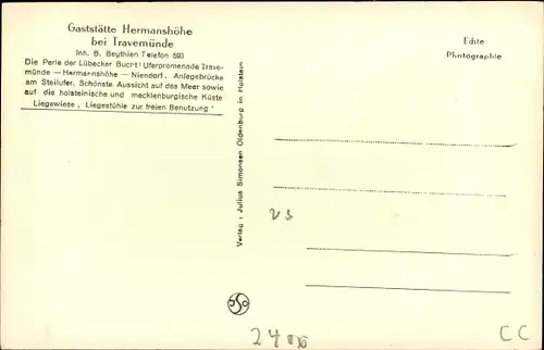 Ak Ostseebad Travemünde Lübeck, Gaststätte Hermanshöhe